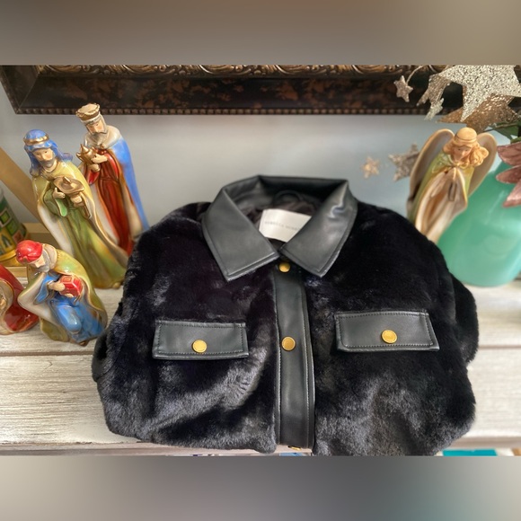Rebecca Minkoff Faux Leather Trim Faux Fur Jacket ✨ Size Medium | black - Picture 10 of 15